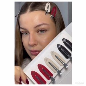 NEW Chanel Hair Clips Set of 6 Red Cream & Black